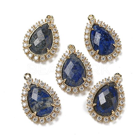 Natural Lapis Lazuli Faceted Teardrop Pendants G-I375-01G-15-1