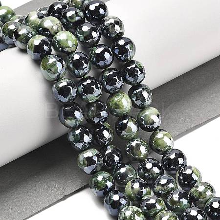 Electroplated Natural Fire Crackle Agate Round Beads Strands G-G0006-A02-04-1