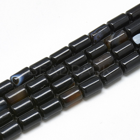 Dyed & Heated Natural Black Agate Bead Strands G-T078-06-1