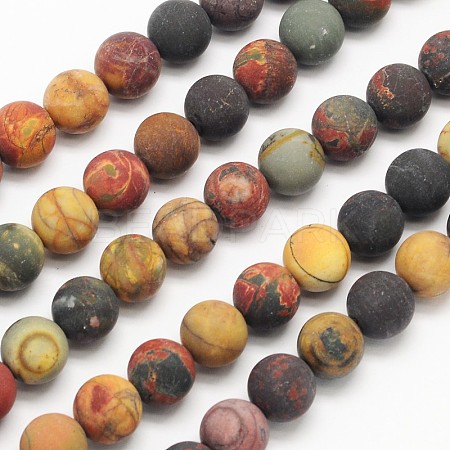 Frosted Round Natural Picture Jasper Beads Strands G-N0166-48-10mm-1