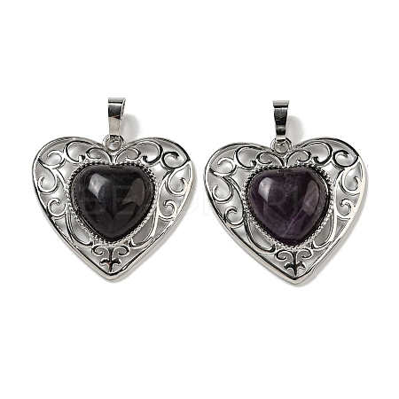 Natural Amethyst Peach Love Heart Pendants G-G158-01N-1