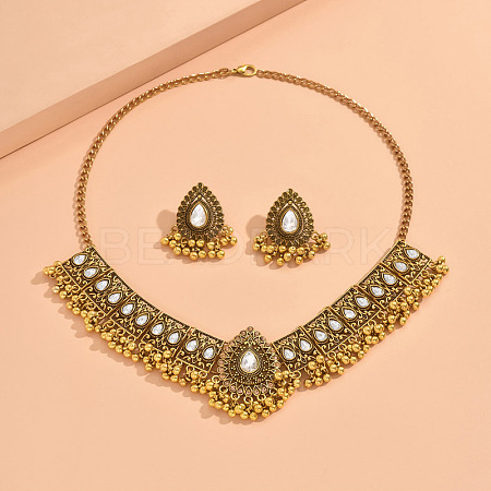 Teardrop Alloy Rhinestone Pendant Necklaces & Dangle Earrings Sets for Women WGDDD7F-05-1