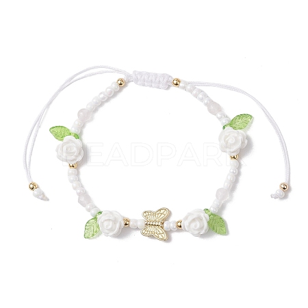 Glass Seed Bead and Resin Braided Bead Bracelets for Women BJEW-MZ00237-04-1
