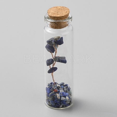 Natural Lapis Lazuli Chips Bonsai Tree in Column Glass Wish Bottles AJEW-WH0348-07E-1