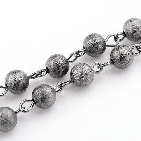 Brass Textured Beads Handmade Chains X-AJEW-JB00139-01-1
