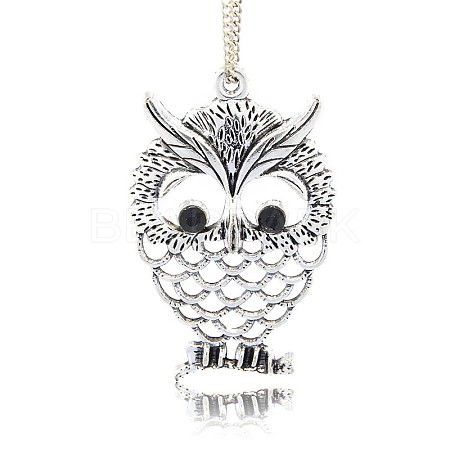 Antique Silver Plated Alloy Rhinestone Owl Big Pendants PALLOY-N0071-01-1
