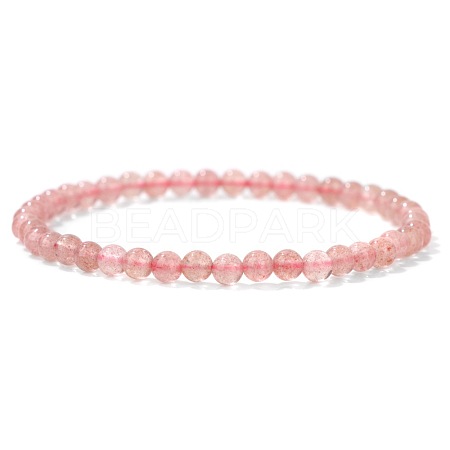 4mm Round Natural Strawberry Quartz Beads Bracelet for Men KG3069-39-1