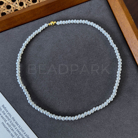 Plastic White Round Imitation Pearl Beaded Necklaces with Magnetic Clasps for Women QS1650-1-1