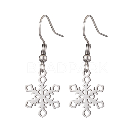 Non-Tarnish Hollow Christmas Snowflake 201 Stainless Steel Dangle Earrings for Women EJEW-JE05875-1