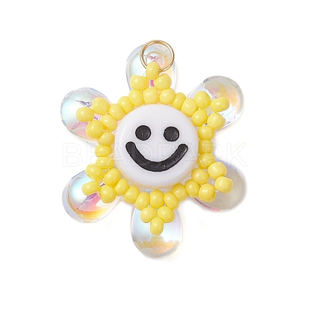 Glass Seed Beaded Sunflower Pendants PALLOY-MZ01014-04-1