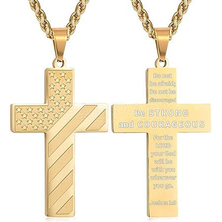 American Flag Bible Cross 304 Stainless Steel Pendant Necklaces for Men FS-WGFCD71-16-1