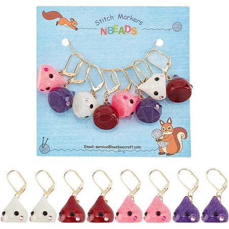 12Pcs 4 Colors Resin Teardrop with Cartoon Face Pattern Charms Locking Stitch Markers HJEW-PH01513-1