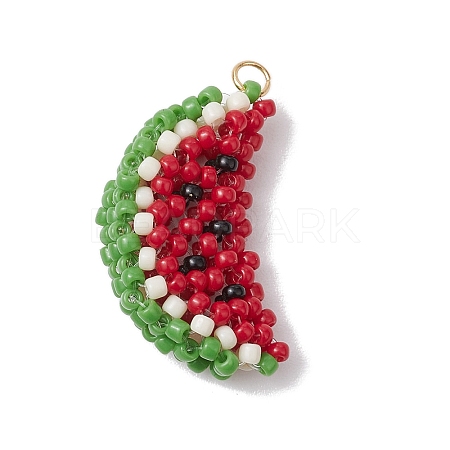Handmade Glass Seed Beaded Watermelon Pendants PALLOY-MZ00395-1