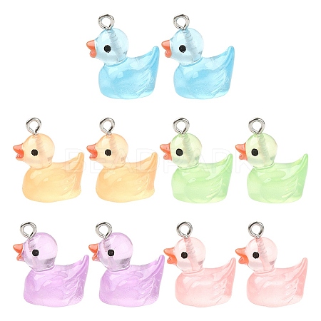 10Pcs 5 Colors Luminous Transparent Resin Pendants RESI-YW0001-38-1