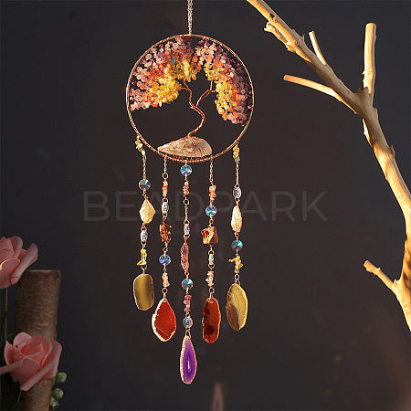 Iron & Brass & Crystal Glass Sun Catcher Pendants HJEW-K049-02-1