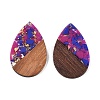 Transparent Resin & Walnut Wood Big Pendants RESI-T058-05G-2