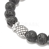 Natural Lava Rock Round Beaded Stretch Bracelet with Alloy Pineapple BJEW-JB08299-4
