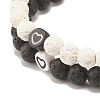 2Pcs 2 Style Natural Lava Rock(Dyed) Round Beaded Stretch Bracelets Set with Heart BJEW-JB07579-4