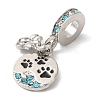 Rack Plating Alloy Aquamarine & Crystal Rhinestone European Dangle Charms PALLOY-S189-16P-2