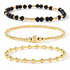 3Pcs Glass & Brass Round Beads Stretch Bracelets HD9470-4-1
