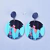 Dyed Printed Fashion Lady Wooden Dangle Stud Earrings EJEW-JE03221-03-3
