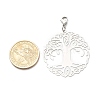 Flat Round with Tree of Life 201 Stainless Steel Filigree Pendant Decorations X-HJEW-JM00573-03-4