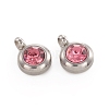 Trendy Original Color 304 Stainless Steel Grade A Rhinestone Flat Round Charm Pendants RB-M030-06K-1