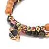 2Pcs 2 Style Natural Obsidian & Synthetic Hematite & Wood Stretch Bracelets Set with Planet Charm BJEW-JB07616-4
