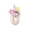 Natural Cowrie Shell & Dyed Natural Trochid Shell Nuggets Beaded Pendants PALLOY-JF04584-02-3