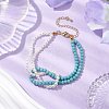 4mm Two Tone Round Glass Beaded Bracelets for Women BJEW-JB10705-2