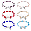 FIBLOOM 6Pcs 6 Colors Glass & Acrylic Imitation Pearl Beaded Stretch Bracelets Set BJEW-FI0001-37-1