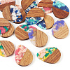 16Pcs 8 Colors Resin and Walnut Pendants RESI-TA0003-95-2