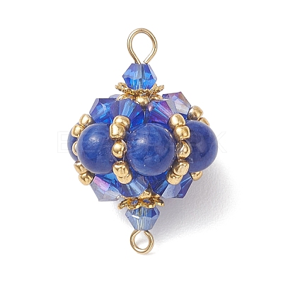 Dyed Natural Yellow Jade Round and Glass Seed Beaded Lantern Links Connector Charms PALLOY-MZ01176-04-1