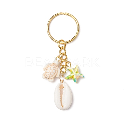 Synthetic Turquoise with Natural Mixed Cowrie Shell Keychain KEYC-JKC01266-1