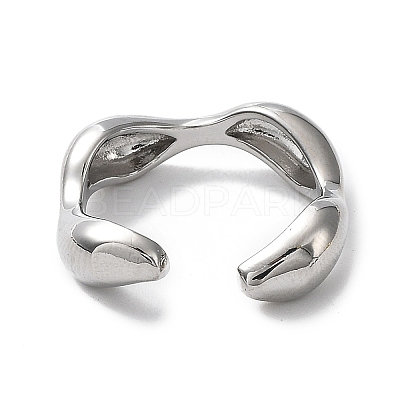 Rack Plating Brass Twist Wave Open Cuff Rings for Women X-RJEW-Q777-08P-1