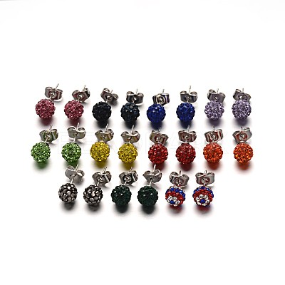 Polymer Clay Rhinestone Ball Stud Earrings EJEW-F0083-02-1