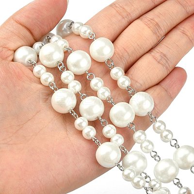 Handmade Round Glass Pearl Beads Chains for Necklaces Bracelets Making AJEW-JB00055-01-1