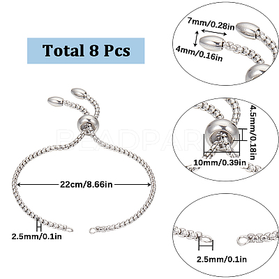 8Pcs Adjustable 304 Stainless Steel Slider Bracelets Making STAS-SC0006-03P-1