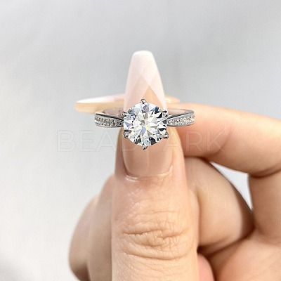 Rhodium Plated 925 Sterling Silver Pave 8.2x4.9mm Moissanite Finger Rings for Women WG36A3D-05-1