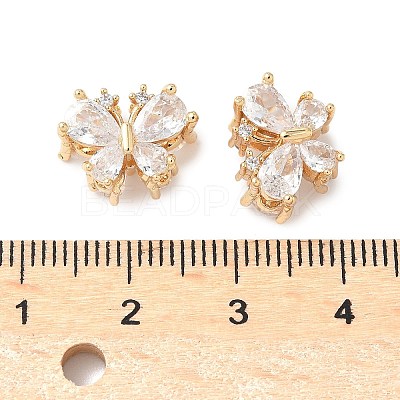 Brass Micro Pave Clear Cubic Zirconia Beads KK-G531-03G-1