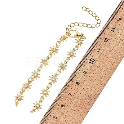 Brass Pave Clear Cubic Zirconia Star Link Chain Bracelet Making AJEW-JB01639-1