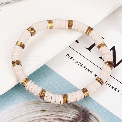 Handmade Polymer Clay Heishi Beaded Stretch Bracelets with CCB for Women JF1252-7-1