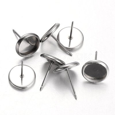Tarnish Resistant Flat Round 304 Stainless Steel Stud Earring Settings STAS-M227-8mm-1