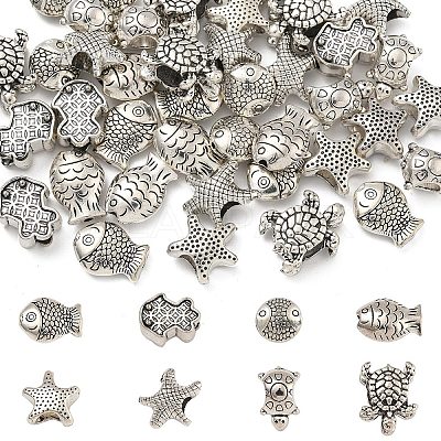 40Pcs 8 Styles Tibetan Style Alloy Beads TIBE-YW0001-64-1