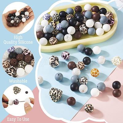 80Pcs Food Grade Eco-Friendly Silicone Focal Beads SIL-TA0002-66-1