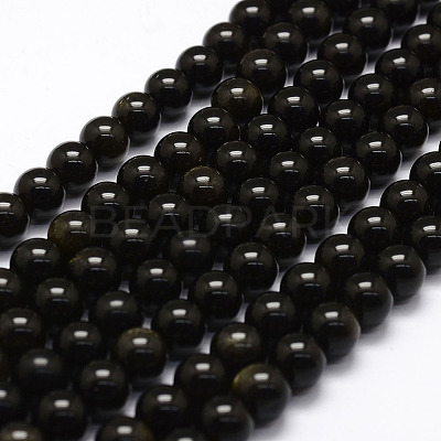 Natural Golden Sheen Obsidian Beads Strands G-F364-08-4mm-1