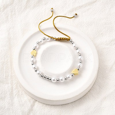ABS Imitation Pearl Beads Braided Bead Bracelets for Women BJEW-D317-09B-PG-1
