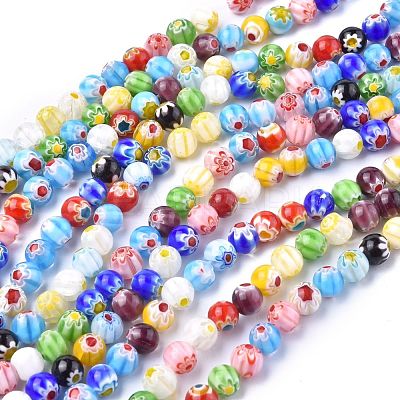 Round Handmade Millefiori Glass Beads Strands LK-R004-82-1
