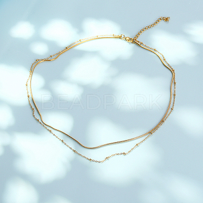 304 Stainless Steel Double Layer Necklaces BI6210-1-1