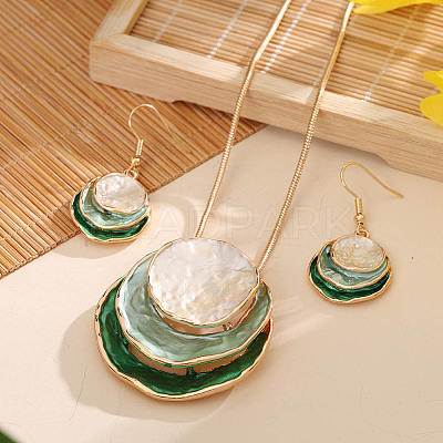 Three Flat Round Zinc Alloy Enamel Pendant Necklaces & Dangle Earrings Sets WGCF00E-06-1